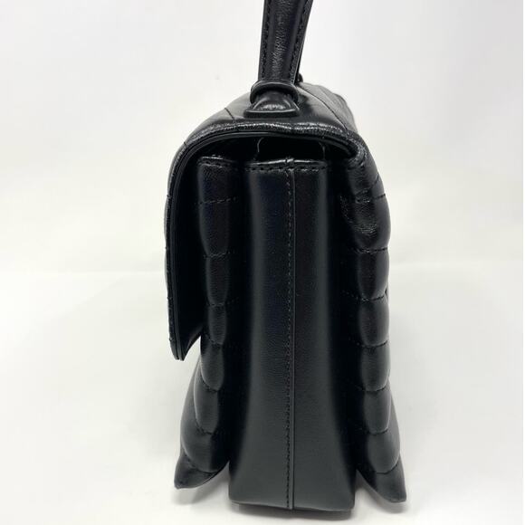 Tory Burch Kira Chevron Leather Top Handle Satchel 2 Way Shoulder Bag Black Gold - Picture 7 of 15